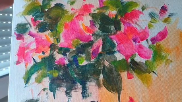Flowers acrylic painting ?КАК НАРИСОВАТЬ ЦВЕТЫ НА ПОДОКОННИКЕ, МОЙ ПРОЦЕСС РАБОТЫ ❤️☺️
