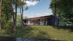 Одноэтажный дом с плоской крышей и большой террасой / Панорамное остекление