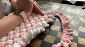 Вязание плюшевого пледа из Alize Puffy (Часть 1)