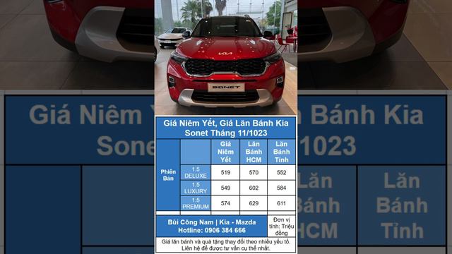 Báo giá lăn bánh Kia Sonet mới nhất tháng 11/2023