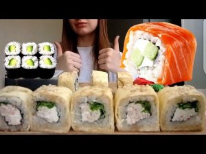 MUKBANG | Роллы/суши, мидии | Rolls/sushi | не ASMR