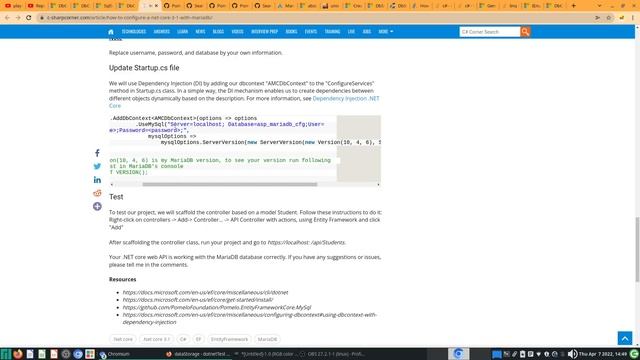 playing with dotnet core 45 - dataStorage12 Configuring MariaDb ServerVersion and Connection String