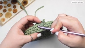 КОРЗИНА КРЮЧКОМ узором "еловые веточки" | вязаная корзина из трикотажной пряжи