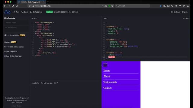 How to create an animated sidebar with CSS, HTML, Javascript from scratch