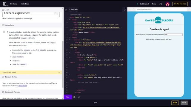 Learn HTML with Codecadmey HTML Forms  (Number Input)