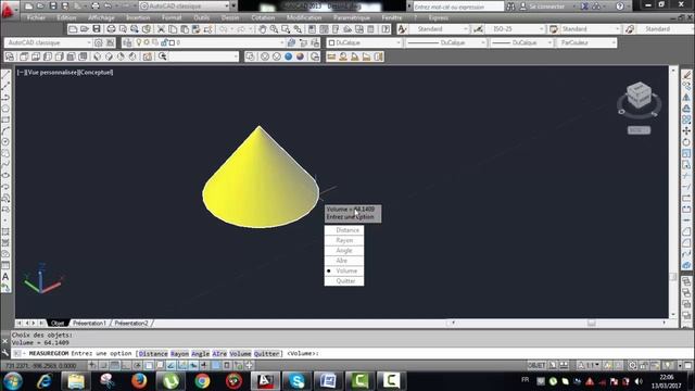 Leçon 12 Autocad : comment trouver le volume d'une forme sur autocad exemple cone,cylindre... смотреть онлайн