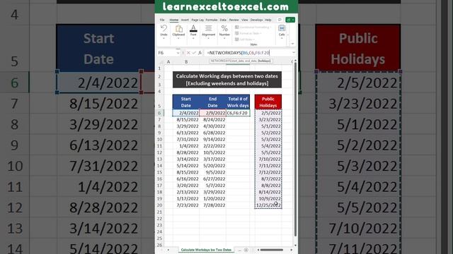 Calculate Working Days between two Dates in Excel: Find Workdays Excluding Holidays & Weekends