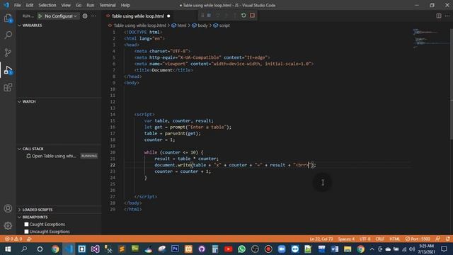 Create Table Project of JavaScript using While Loop | If else Statement | Variables | Increments