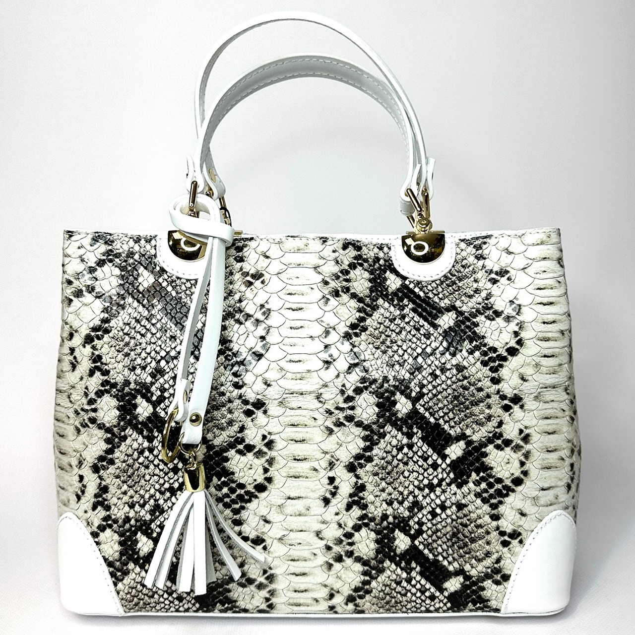 Женская светлая формованная сумка а4 в деловом стиле Vera Pelle натуральная кожа тиснение питон