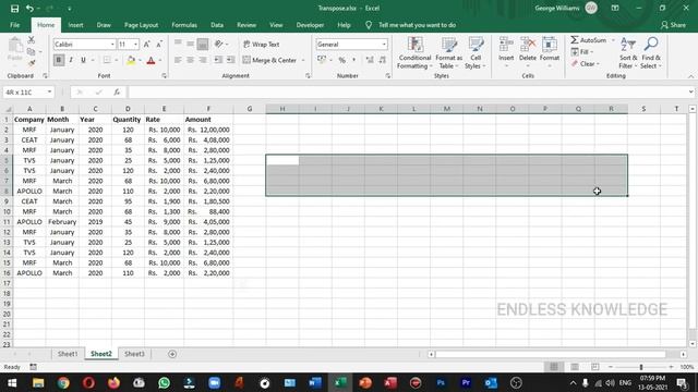 How to Transpose Data in Excel in Tamil