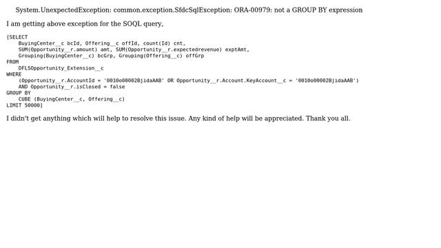 System.UnexpectedException: common.exception.SfdcSqlException: ORA-00979: not a GROUP BY expression смотреть онлайн