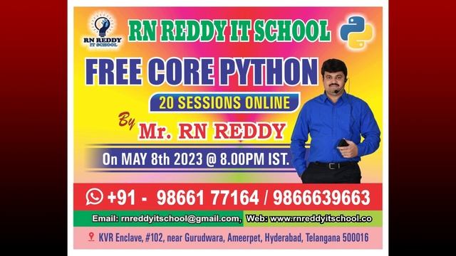 Free Core Python Coding Classes(20 sessions) Online By Mr.RN Reddy | Joining link in the descriptio