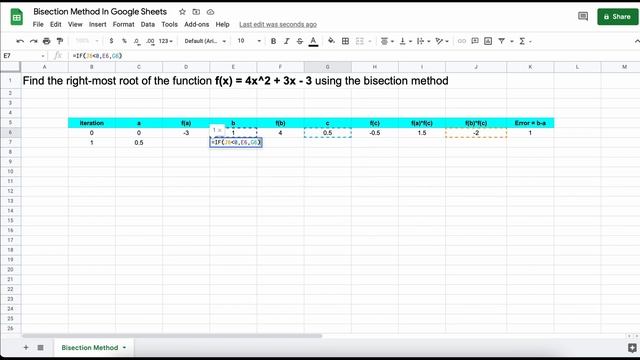 Bisection Method In Google Sheets | Numerical Methods