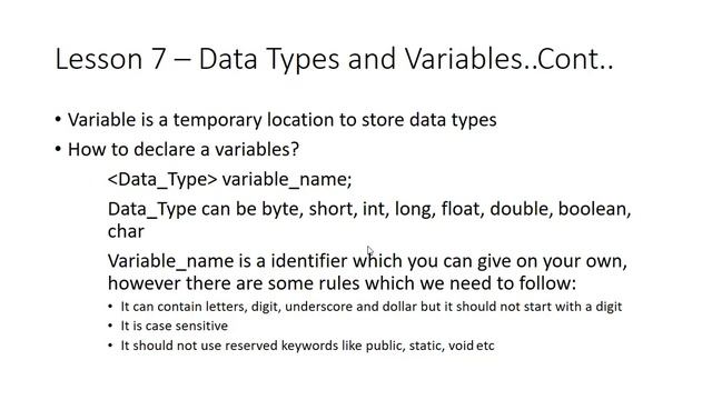 Lesson 7 - Data Type and Variables