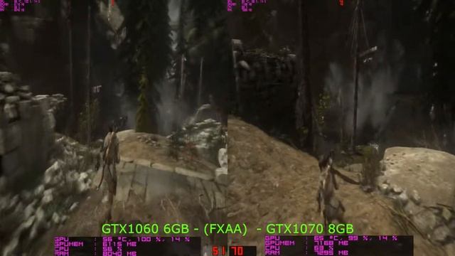 Rise of the Tomb Raider использования видеопамяти GTX1060, GTX1070 смотреть онлайн