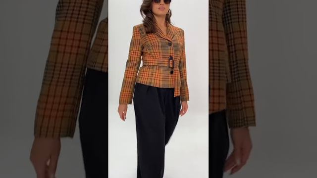 6186 костюм женский двойка размеры с 46 по 52 цвет черныйрыжий клетка