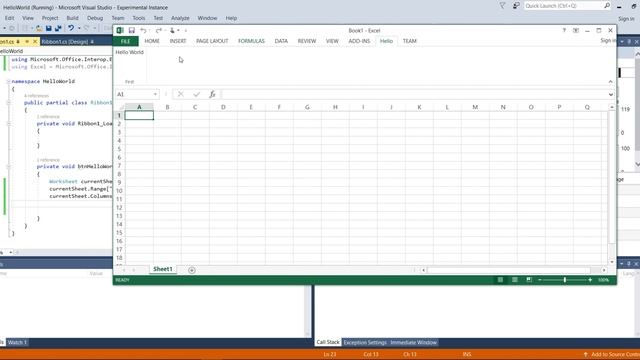 "Hello World" Visual Studio Tools for Office C# Excel Addin смотреть онлайн