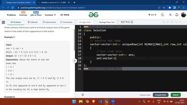 Unique rows in boolean matrix | Problem Of The Day | 25th June | GFG | смотреть онлайн