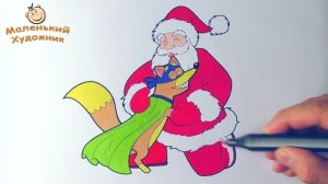 Даша-путешественница Новогодняя Раскраска Для детей. Лисенок Жулик и Санта Раскраска для Маленьких