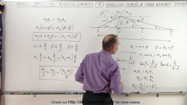 Physics: Optics Ch 58.1 Refracting Surfaces (7 of 22) Refraction Across a Curved Boundary: Derived смотреть онлайн