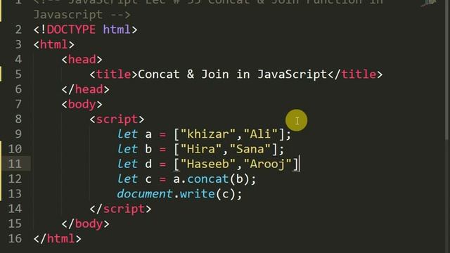Concat & Join Array Function in Javascript Lectures Series Javascript Tutorials For Beginners Urdu