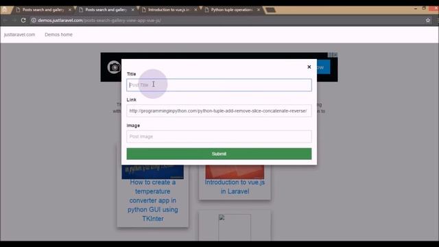 Posts search and gallery view app in Vuejs - Working Demo || justlaravel.com