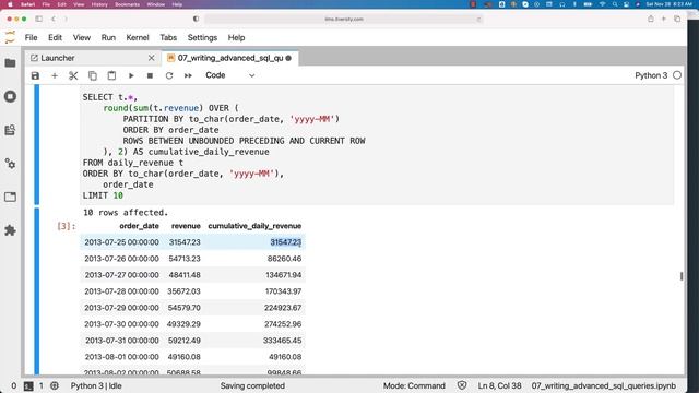 Mastering SQL - Postgresql - Advanced SQL - Cumulative or Moving Aggregations