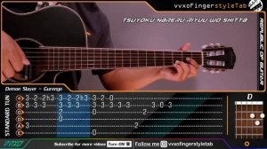 Demon Slayer: Kimetsu no Yaiba - GURENGE - Fingerstyle Guitar Cover + TABS Tutorial