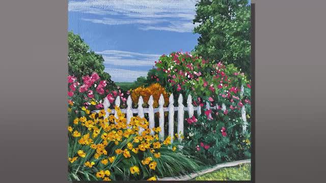 (15 Correa Art) Acrylic Painting Flower Fence _ Correa Art