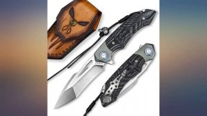 NEWOOTZ Skull Theme Folding Pocket Knife with Leather Sheath, Handmade Titanium review