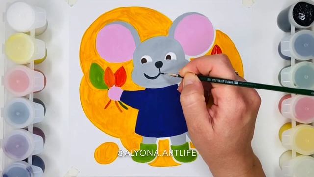 КАК НАРИСОВАТЬ МЫШОНКА поэтапно, красками смотреть онлайн