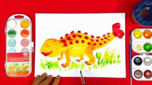 Оранжевый ДИНОЗАВР - рисуем красками Акварели