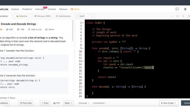 Leetcode 271: Encode and Decode Strings - Swift Programming Language