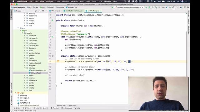 Parameterized tests in the MinMax example