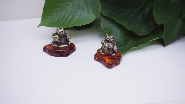 Фигурка Кот "Водолей" "Рак" янтарь латунь кошки кошка знак зодиака 4043 4044 Хорошие Вещи