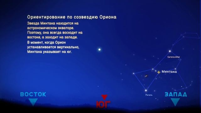 Ориентирование по созвездию Орион. 2D инфографика.