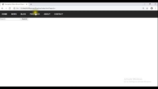 Navigation Menu Bar and Search Box with Submit Button ||  HTML and CSS