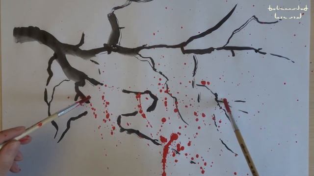 Рисую двумя руками | Ветка сакуры | Рисование тушью смотреть онлайн