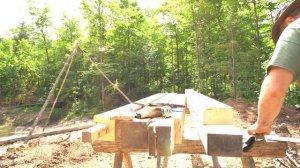 Building a Timber Frame Workshop, Hewing a Half Ton Black Ash Log