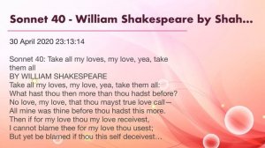 Sonnet 40 - William Shakespeare by Shaheen Aggarwal