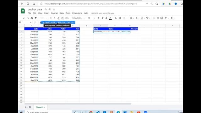 Google sheets unpivot data