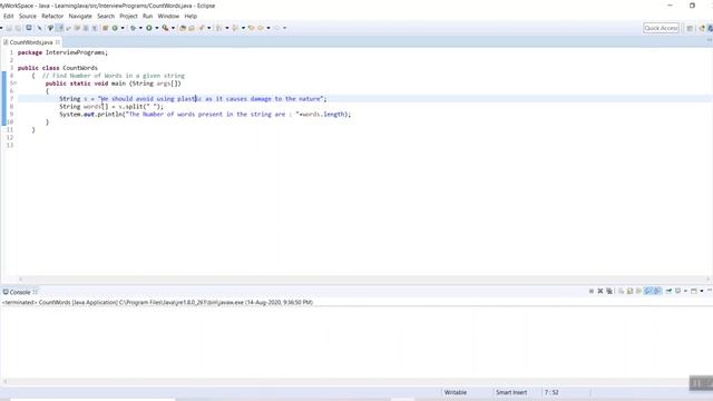 Counting number of words in a given string in Java смотреть онлайн