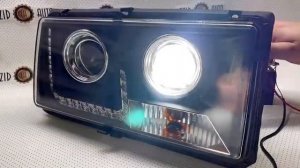 Фары тюнингованные с ходовым огнем (DRL) на ВАЗ 2107, (чёрный фон)