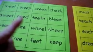 Preschool - Reading, Phonics, Spelling: Bingo game with the "ea" and "ee" sounds.