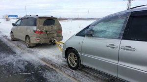Буксировка  Toyota Previa на жёсткой сцепке 1860км без водителя