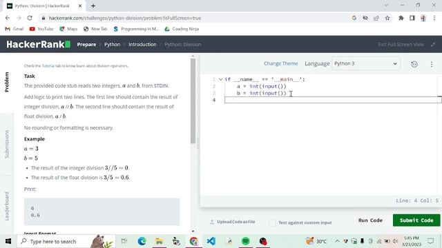 #4 Python: Division || Hacker Rank Python Solution || Hacker Rank Solution ||