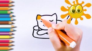 Раскраска для детей ЖИВОТНЫЕ - КОТИК. Рисуем Милого Котенка. Мультик - раскраска. УЧИМ ЦВЕТА