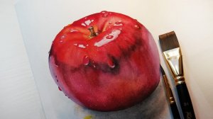 Красное яблоко акварелью / Red apple in watercolor