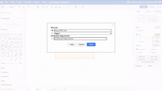 Creating links to a URL in draw.io for Atlassian Confluence Cloud