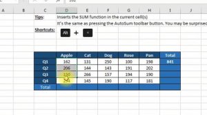 Excel Shortcut - Inserts the SUM function in the current cell(s)